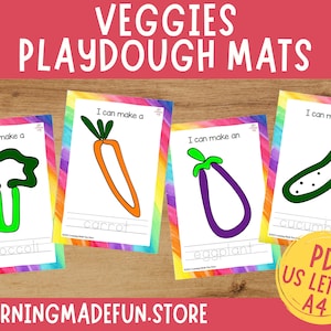 Vegetables Play Dough Mats, Printable Play Doh Toddler Activities, Preschool Fine Motor Mats, Veggies Theme, Montessori Resources, for kids