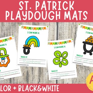 Saint Patrick Play Dough Mats, Printable Play Doh Toddler Activitiy, Homeschool Montessori Kindergarten Pre-K Preschool St Patrick Centers