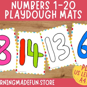 Números 1-20 Play Doh Cards Atividades para crianças Número Play Dough Mats Pré-escolar Jardim de Infância Pré-K Recursos escolares em casa Montessori para impressão