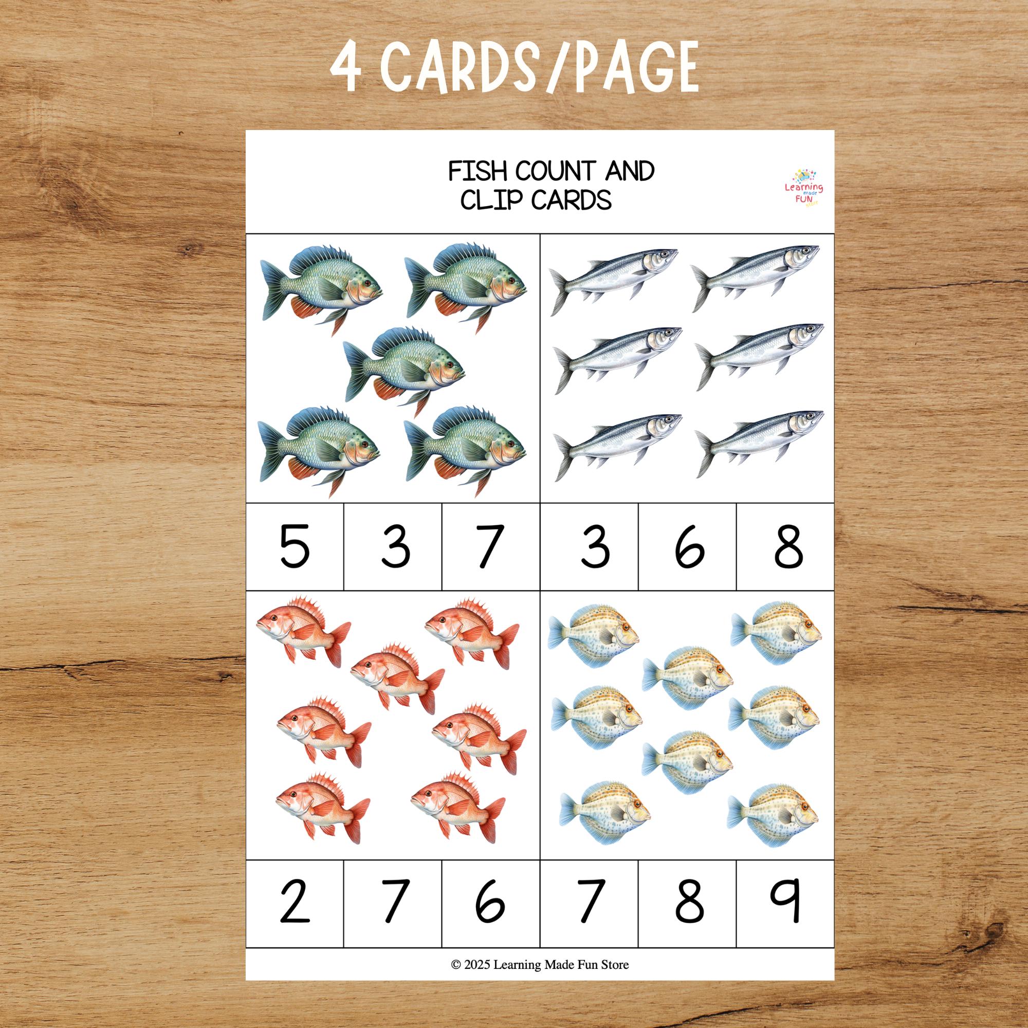 Fish Count and Clip Cards: Montessori Math Activity (digital Download ...