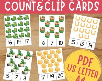 Saint Patrick Count and Clip Cards: Numbers 1-20 (PDF Download)