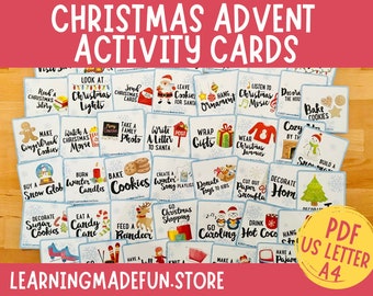 Christmas Advent Activity Cards, Christmas Bucket List, Play Ideas For Kids, Learning Activity, Preschool Flashcards, Homeschool Printable