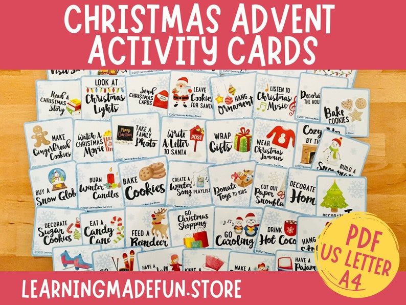 Christmas Advent Activity Cards, Christmas Bucket List, Play Ideas For Kids, Learning Activity, Preschool Flashcards, Homeschool Printable image 1