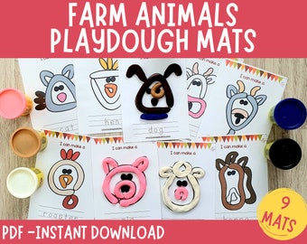 Tapetes de plastilina con animales de granja: Actividades Montessori para niños pequeños (PDF)