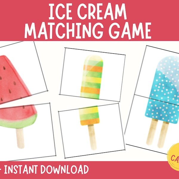 Ice Cream Matching Game for kids, Ice Cream Matching Activity, Summer Games, Toddler Matching Activity, Pattern Matching, Busy Book Toddler