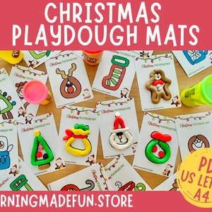 Christmas Play Dough Mats, Printable Play Doh Toddler Activities, Christmas Homeschool Montessori Kindergarten Pre-K Preschool Materials