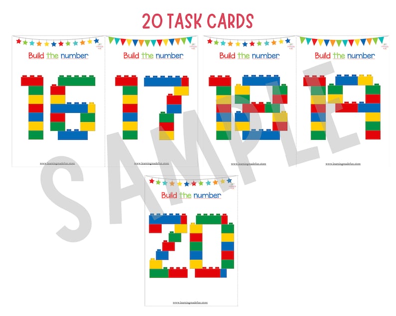 Numbers 0-20 Brick Task Cards, Number Building Card, Fine Motor Activities for Toddlers, Math Centers, Number Learning, Preschool Curriculum image 4