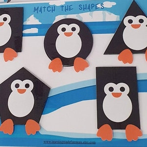 Penguins Shapes Matching Busy Book Busy Binder Learning - Etsy