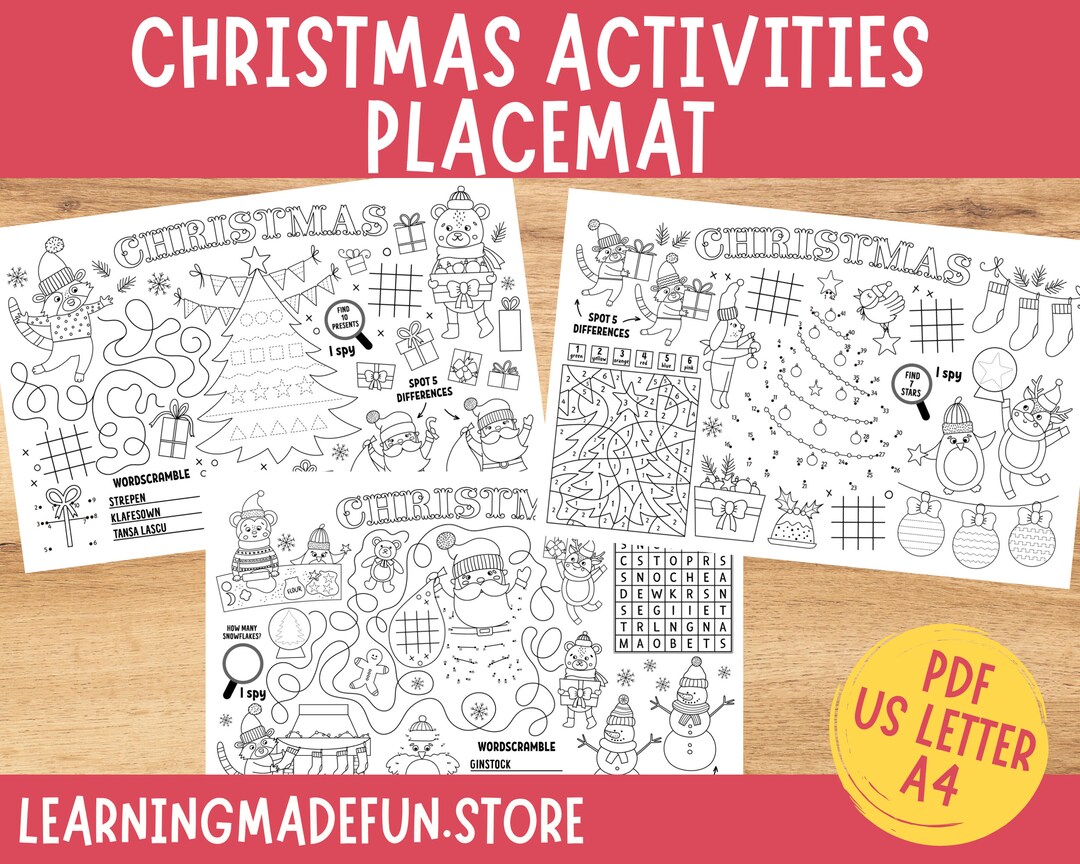 Christmas Coloring Placemat Christmas Party Coloring Page