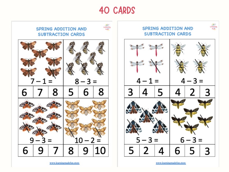 Spring Math Activities Montessori Flashcards Addition - Etsy