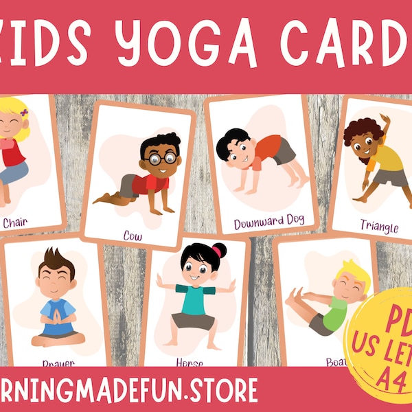 Kids Yoga Cards, Children’s Yoga Pose, Brain Breaks Flash Cards, Montessori Printable Cards Toddler, Fitness Activity, Group Class Exercises