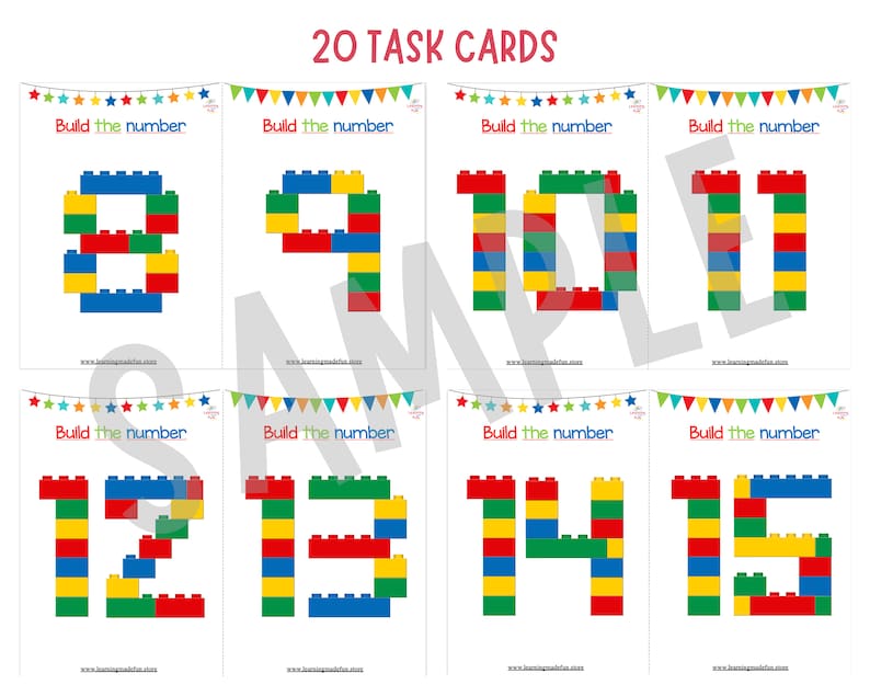 Numbers 0-20 Brick Task Cards, Number Building Card, Fine Motor Activities for Toddlers, Math Centers, Number Learning, Preschool Curriculum image 3