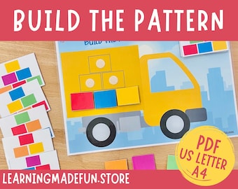 Preschool Pattern Activity, Toddler Matching Game, Construction Theme Learning Activity, Colors Matching, Busy Book Page for 2 years old