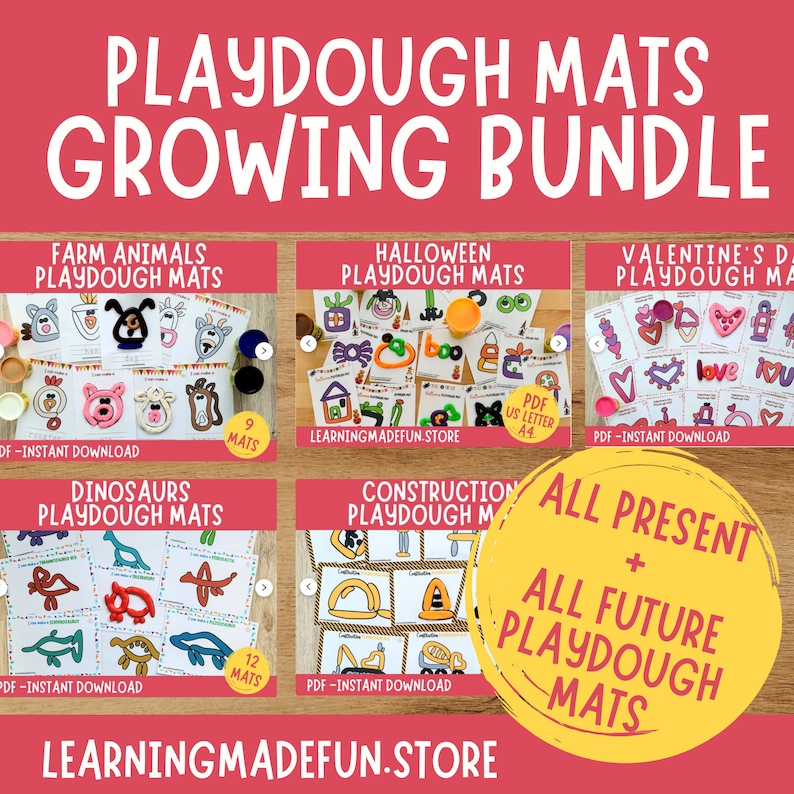 Play Dough Mats Growing Bundle, Play Doh Mats Cartes visuelles, Activités imprimables pour les tout-petits, Matériel scolaire à la maison Pré-maternelle Maternelle Préscolaire image 1