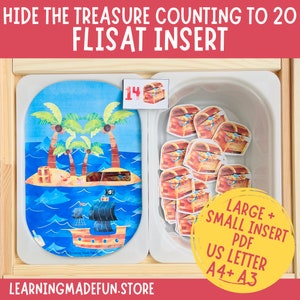 Piraten-Schatz-Kasten-Zählung, druckbare Flisat-Einlage, Trofast-Einlage, Vorschul-Pretend Play, Kleinkind-Dramatisches Spiel, für Sensorischen Tisch