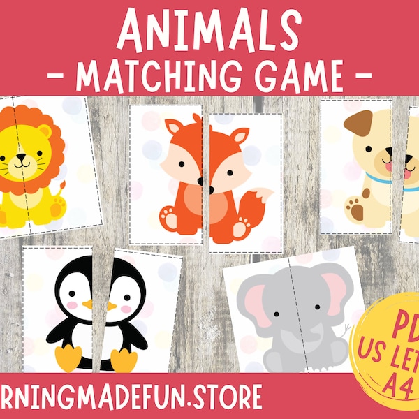 Animals Matching Game for kids, Farm Safari Matching Activity, Animals Games, Toddler Matching Activity, Learning Binder, Preschool Centers