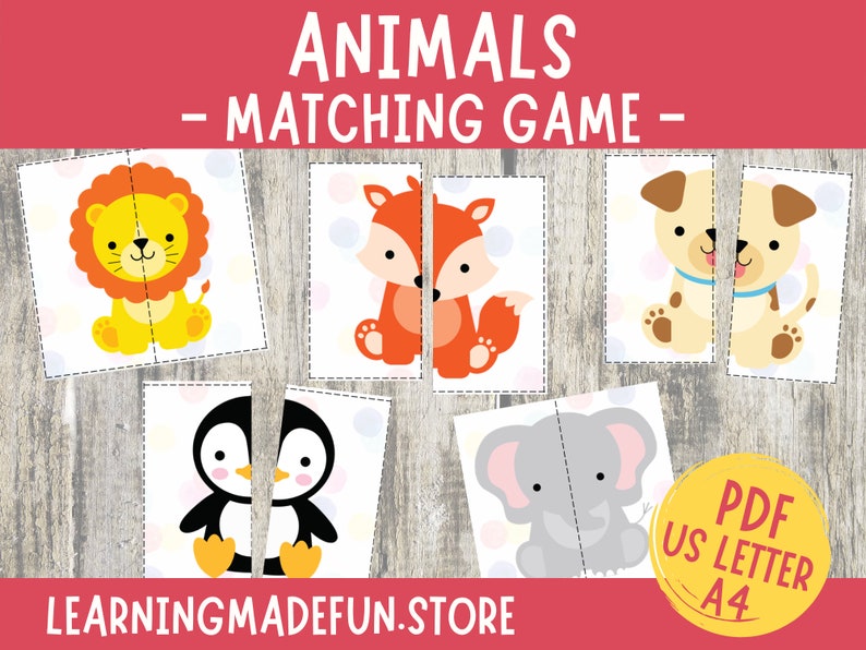 Animals Matching Game for kids, Farm Safari Matching Activity, Animals Games, Toddler Matching Activity, Learning Binder, Preschool Centers image 1