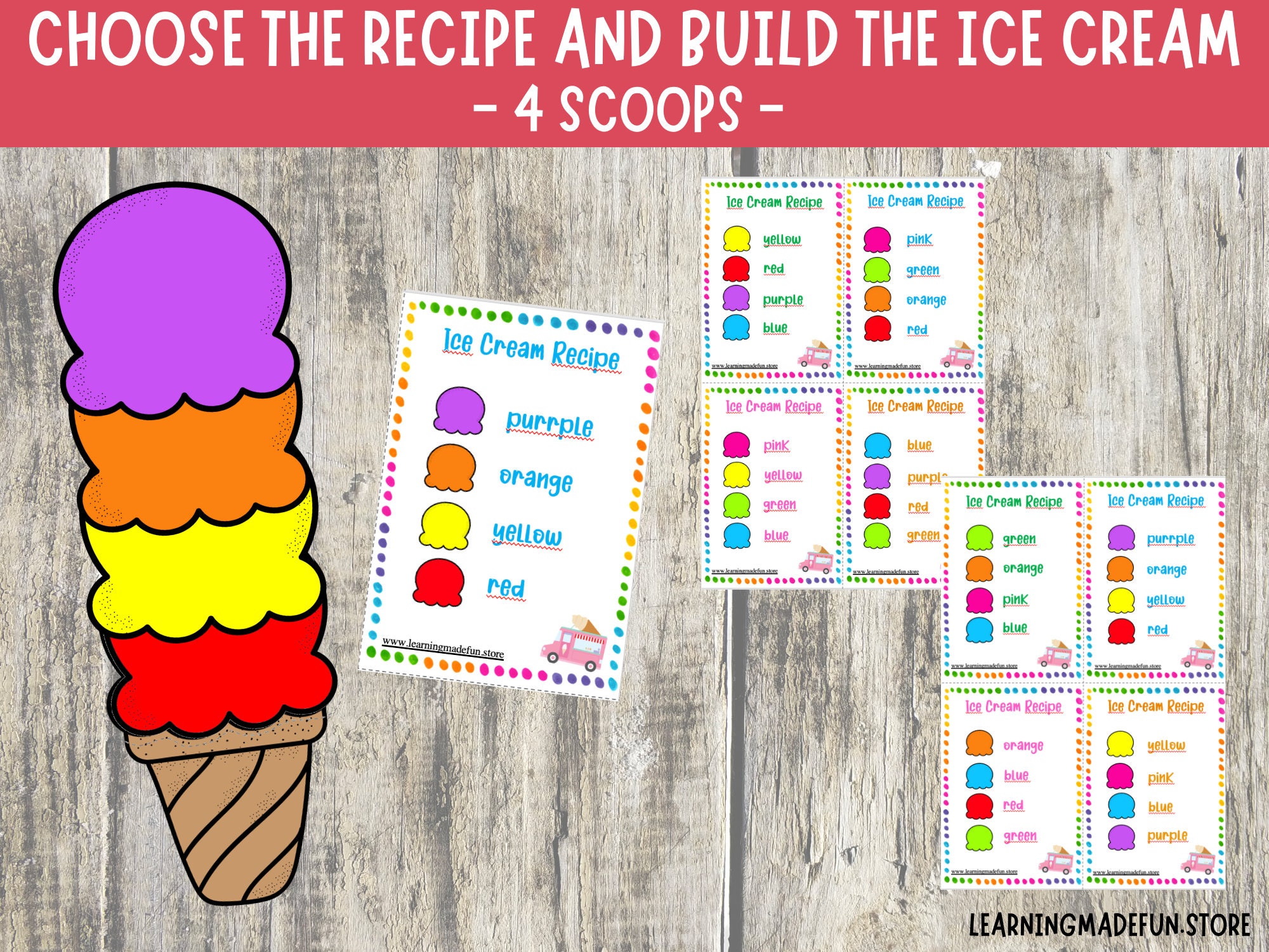 Build an Ice Cream Recipe Game Pretend Play Dramatic Play -   Matching  games, Pattern activities, Summer preschool activities