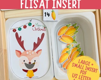 Feed the Reindeer Flisat Insert, Christmas Counting Activity, Printable Preschool Learning, Fine Motor Skills, Trofast Insert, Sensory Table