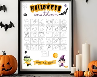 Halloween Countdown Coloring Poster | Kids' Advent Calendar (PDF)