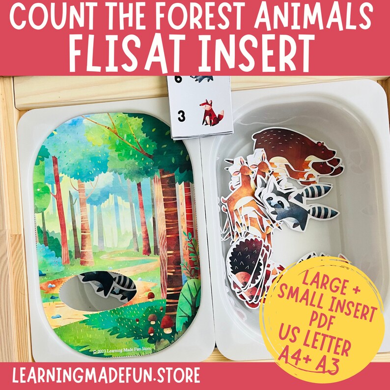 Forest Animals Counting, Printable Flisat Insert, Trofast Insert, Preschool Pretend Play, Toddler Dramatic Play, for Sensory Table, Woodland image 1