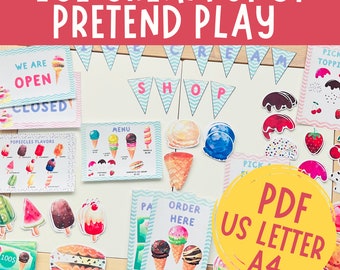 Ice Cream Shop Pretend Play Kit, Summer Dramatic Play, Preschool Centers, Printable, Role Play Set, Kindergarten, Learning Activity Popsicle
