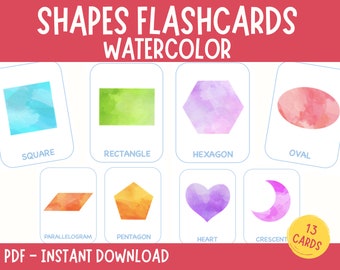 Shapes Flashcards: Watercolor 2D Shapes for Toddlers (PDF Pattern)