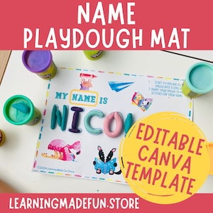 EDITABLE Play Dough Name Mat Habilidades motoras finas personalizadas Imprimible Play Doh Actividad Kindergarten Pre-K Aprender Mi nombre es