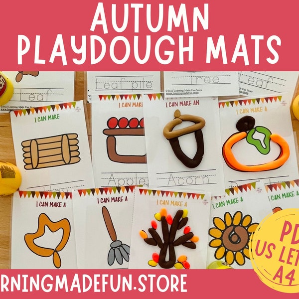 Fall Play Dough Mats Preschool Printables Play Doh Mats Homeschool Kindergarten Activity for Kids Montessori Toddler Activities Autumn