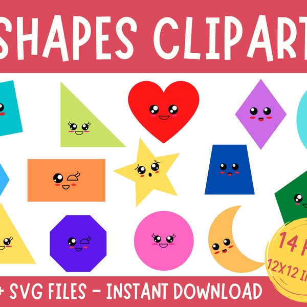 Shapes Clipart, 2D Shapes Clip Art, Kawaii Geometric Shapes, Commercial Use, Shapes Digital Clip Art, Classroom Clipart, Learning Shapes