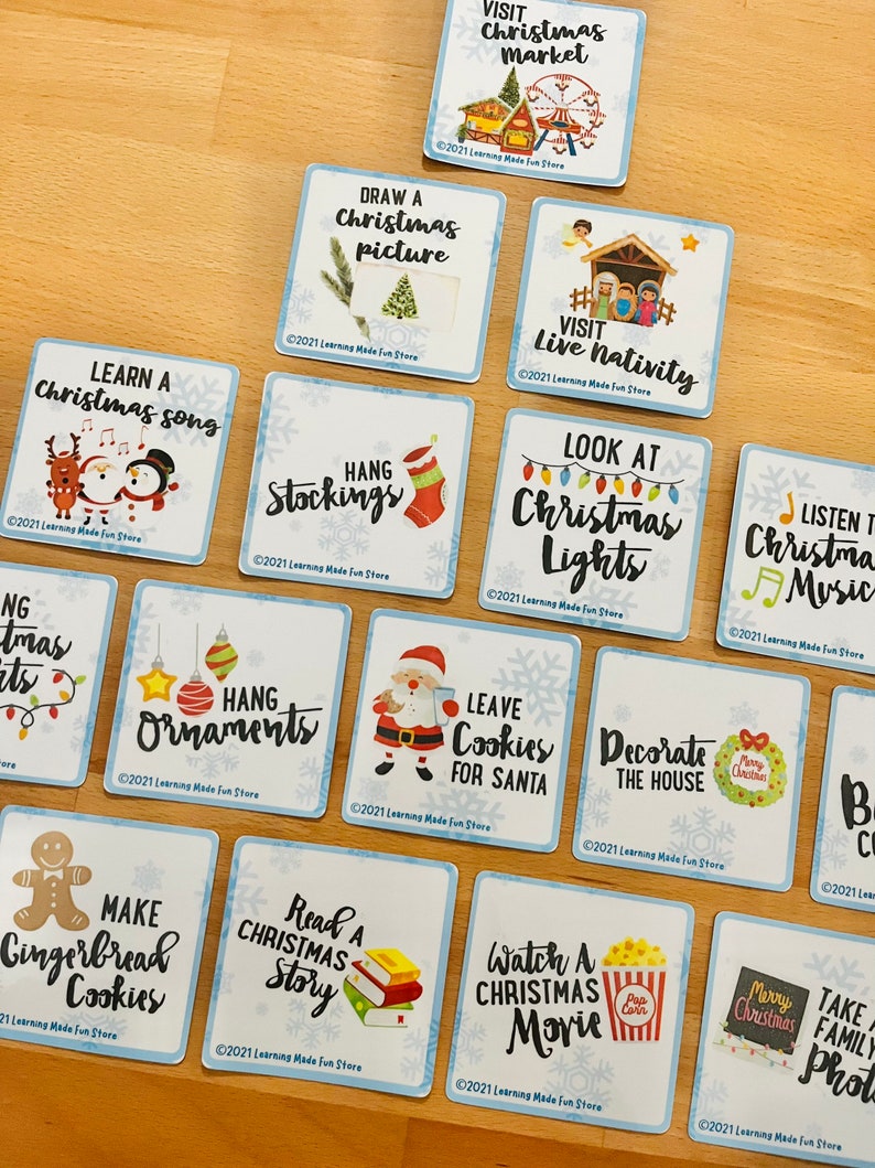 Christmas Advent Activity Cards, Christmas Bucket List, Play Ideas For Kids, Learning Activity, Preschool Flashcards, Homeschool Printable image 8