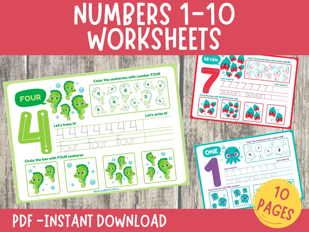 Numbers 1-10 Tracing Worksheets: Learn to Count (PDF) - Etsy