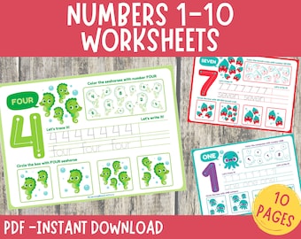Numbers Worksheets, Numbers 1-10 Tracing Practice, Learn to Count, Preschool Worksheets, Math Centers, Learning Activities, Number Tracing