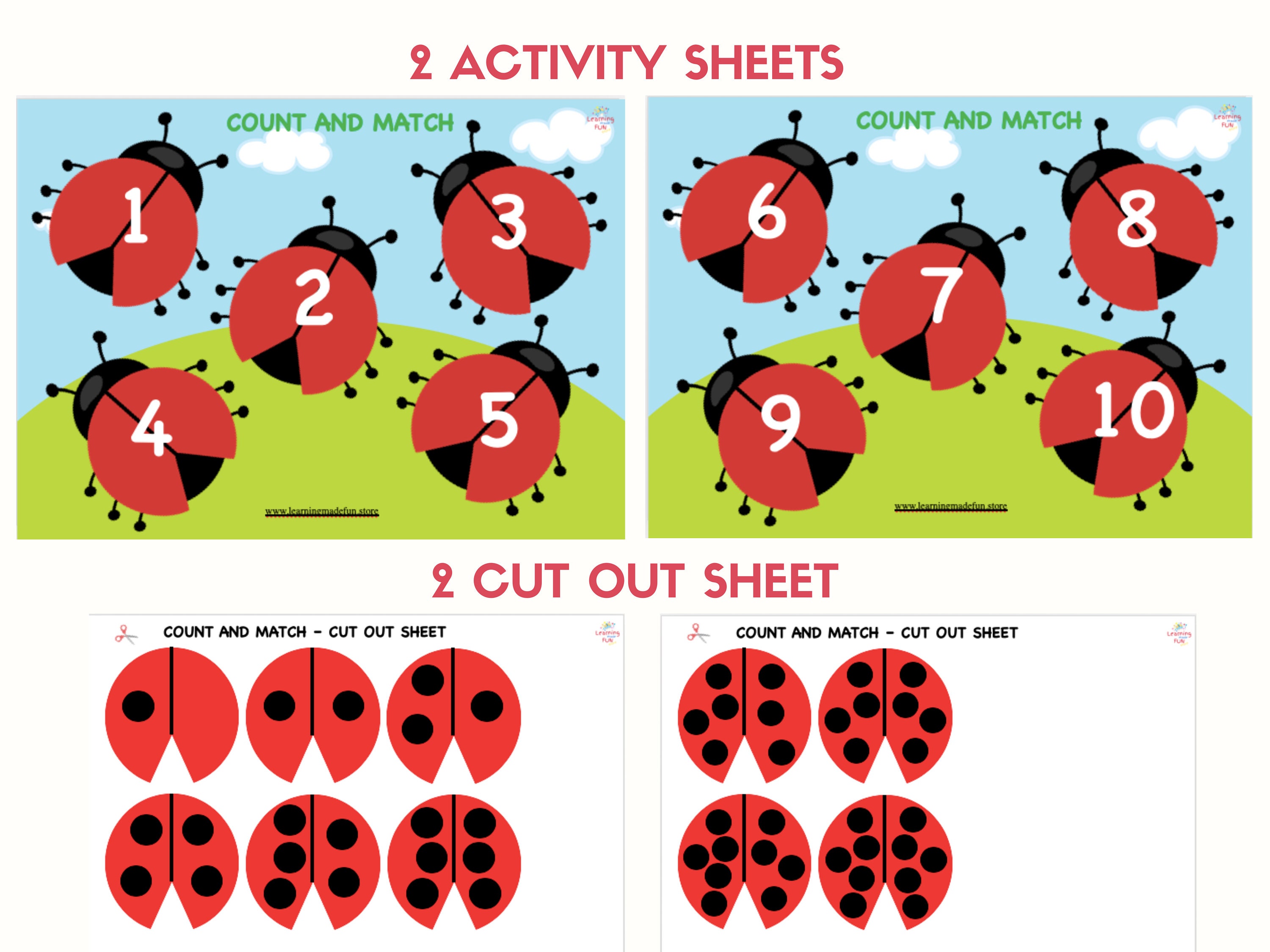 Ladybug Counting Activity: Numbers 1-10, Preschool Printable (digital ...