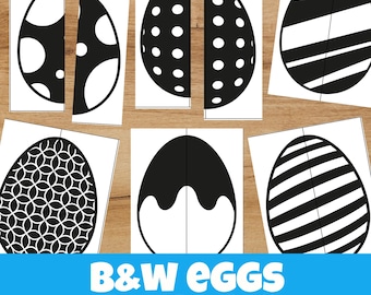 Black and White Easter Egg Matching Game | Montessori Visual Discrimination Activity (Digital Download)