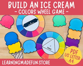 Build an Ice Cream Game, Color Wheel for Kids, Color Theory Preschool, Colour Combinations, Summer Games for Toddlers, Pretend Play,