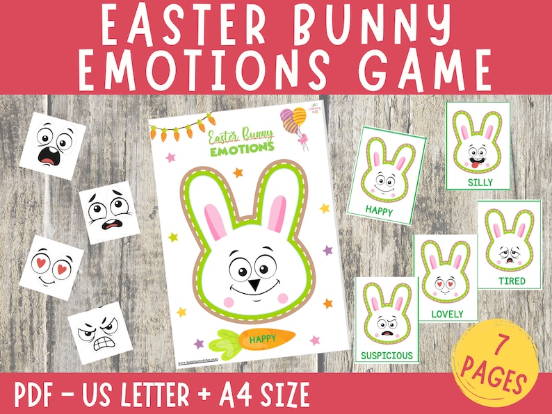 Easter Bunny Emotions Game: Printable Matching Activity (PDF) - Etsy
