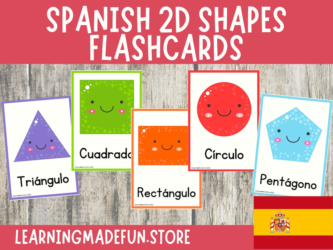 Shapes Flashcards in SPANISH, 2D Shapes, Preschool, Kindergarten Cards, Learning Shapes, Spanish