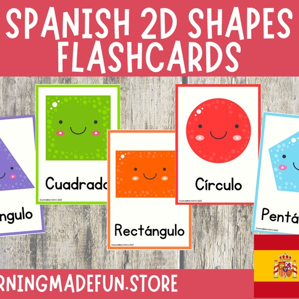 Shapes Flashcards in SPANISH, 2D Shapes, Preschool, Kindergarten Cards, Learning Shapes, Spanish Vocabulary, Spanish Resources For Kids