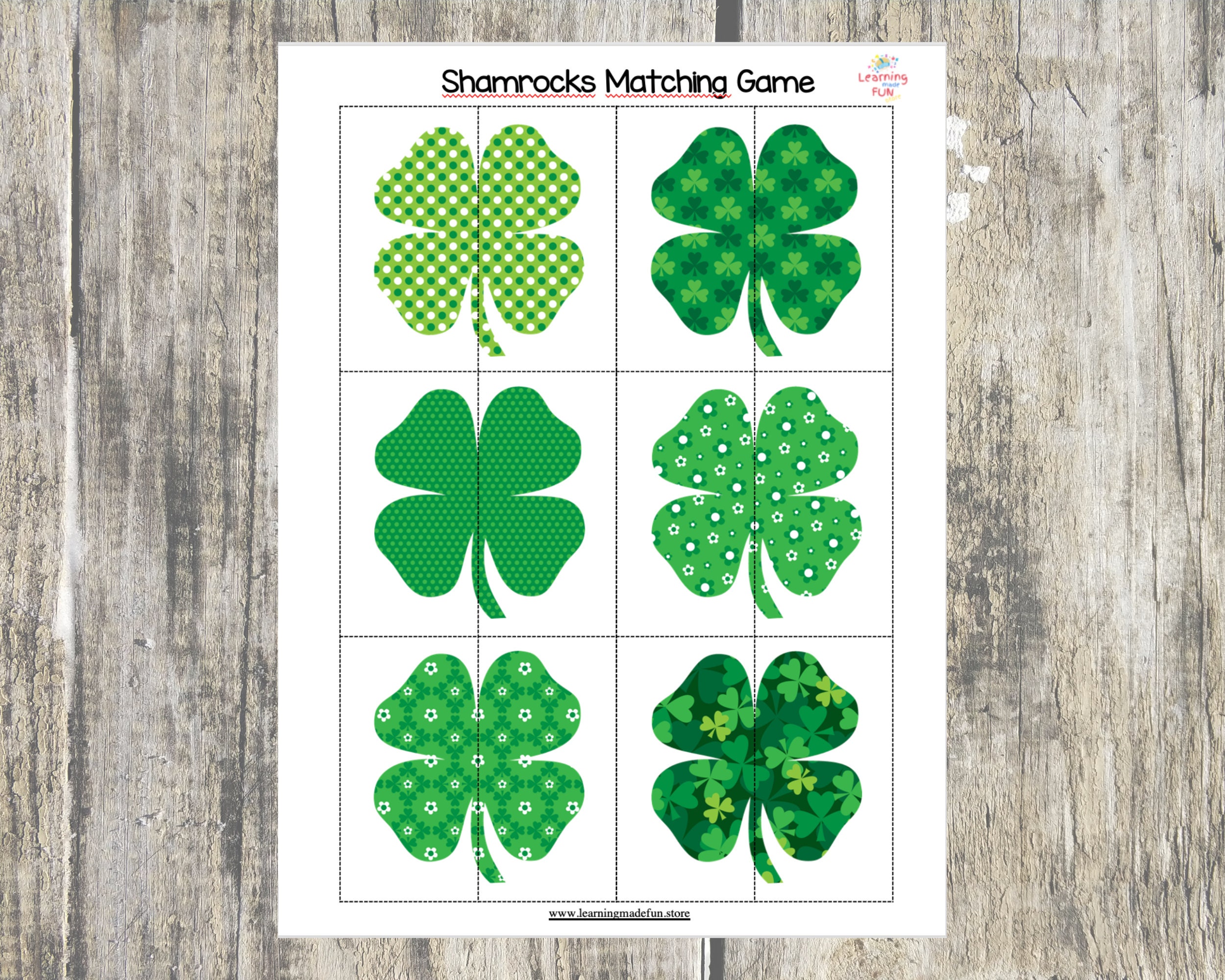 st patrick shamrock matching game: toddler learning activity