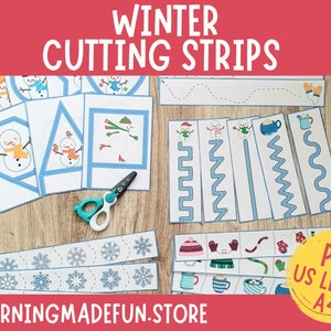 Winter Scissor Strips, Preschool Scissor Skills Practice, Cutting Lines Homeschool, Winter Centers, Fine Motor Skills for Toddlers