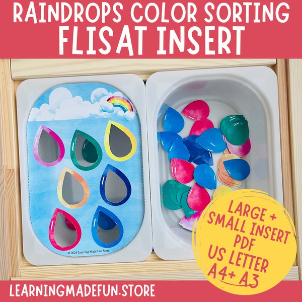 Raindrops Sort by color, Flisat Insert, Trofast Insert, Flisat Printable, Preschool Pretend Play, Toddler Dramatic Play Spring Sensory Table