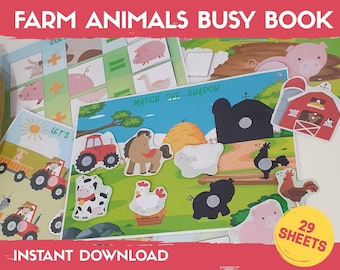 Farm Animals Busy Book, Learning Binder, Preschool Busy Book, Busy book printable, Toddler Matching Activities, Busy Binder, Farm Worksheets