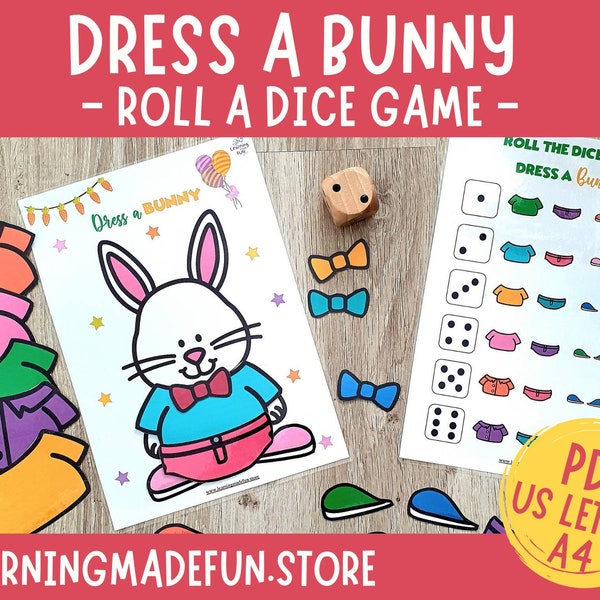 Dress a Bunny Dice Game, Easter Activity Toddler, Busy Book Printable, Spring Learning, Preschool Math Centers, Roll a Dice, Pretend Play,