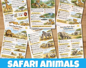 Safari Animals Educational Posters, Kids Learning Wall Art (Digital Download)