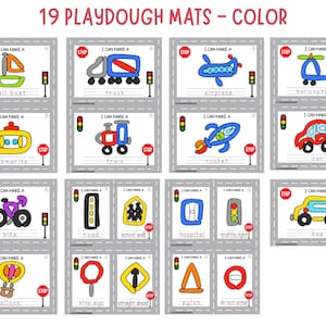 Puede incluir: Diecinueve plantillas de plastilina imprimibles que presentan varios medios de transporte y se&ntilde;ales de tr&aacute;fico. Cada plantilla incluye un contorno en blanco y negro del objeto que se va a crear con plastilina, junto con las palabras "Puedo hacer un" y el nombre del objeto. Las plantillas est&aacute;n dise&ntilde;adas para que los ni&ntilde;os puedan usar plastilina para crear diferentes formas y objetos.