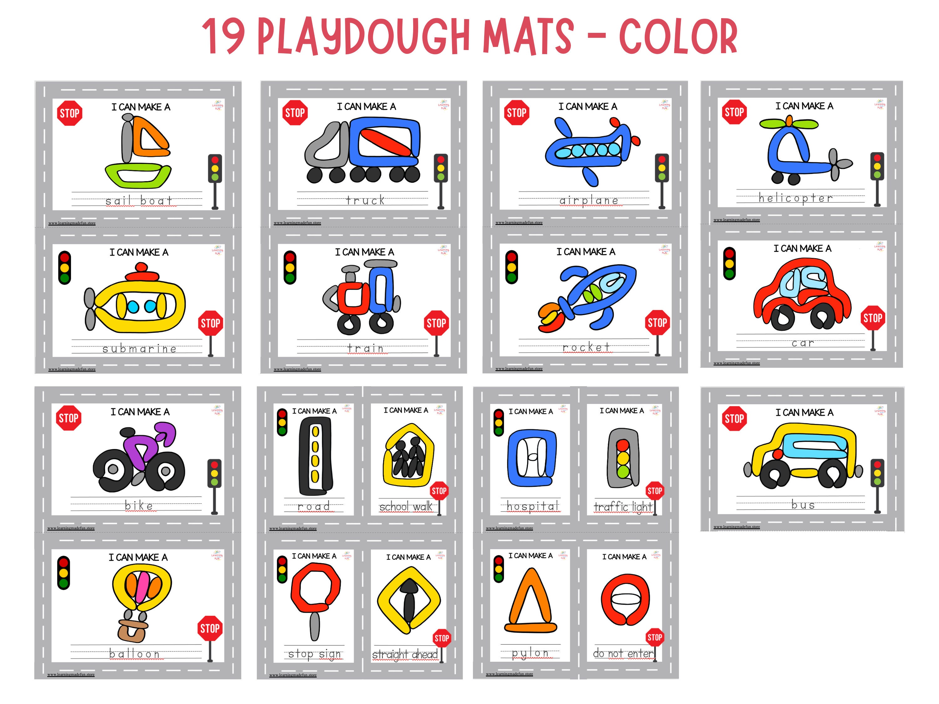 Transportation Play Dough Mats Digital Download, Printable Play