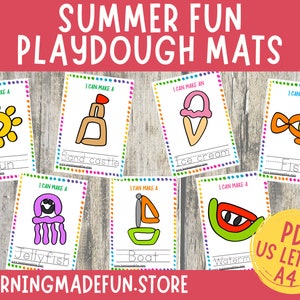 Summer Play Dough Mats Fine Motor Skills Visual Cards Play Doh Mats Printable Toddler Activities Homeschool Kindergarten Pre-k Resources