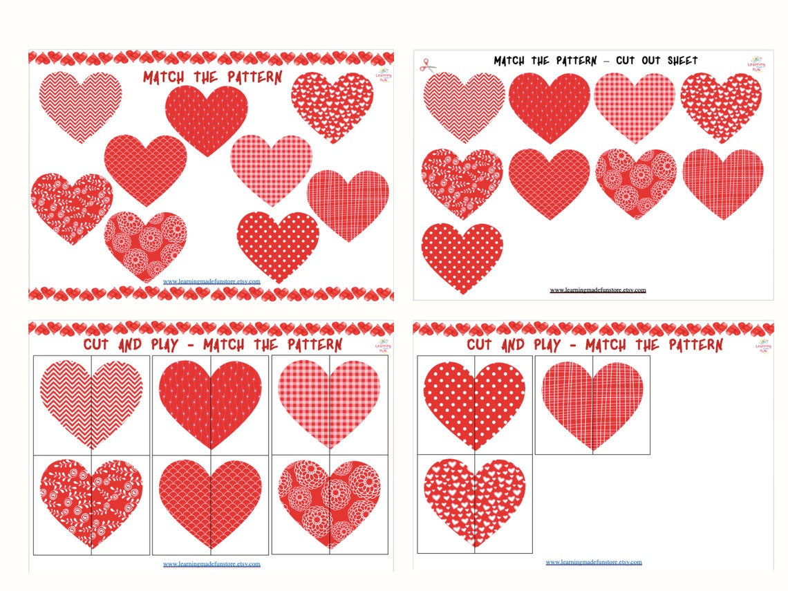 Valentine's Day Matching Game for Kids Matching Pattern | Etsy