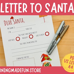 Brief an den Weihnachtsmann für Kleinkinder, Kinderwunschliste, druckbarer Brief, Weihnachtsaktivität, Weihnachtsausmalung, Lieber Santa, No Prep,